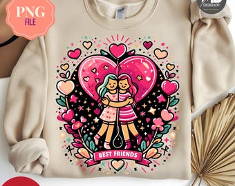 Gráfico de amigos, ilustración de mejores amigas abrazándose (descarga digital)