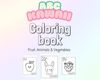 ABC-kleurboek kawaii / schattige dieren / fruit / groenten / Kleurplaten voor kinderen / Kleurplaatbundel afdrukbaar / afdrukbare pdf