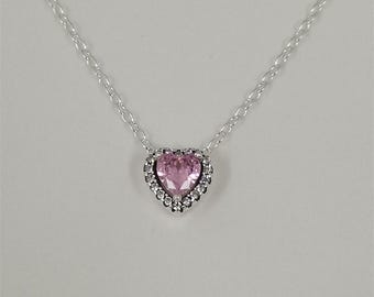 pandora funkelnd rosa Herz Halo Anhänger Collier Halskette -45 cm