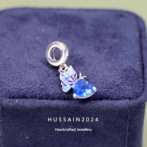 S925 Sterling Silver Blue Butterfly Charm Bead Pendant for Bracelet Necklace Pandora Style