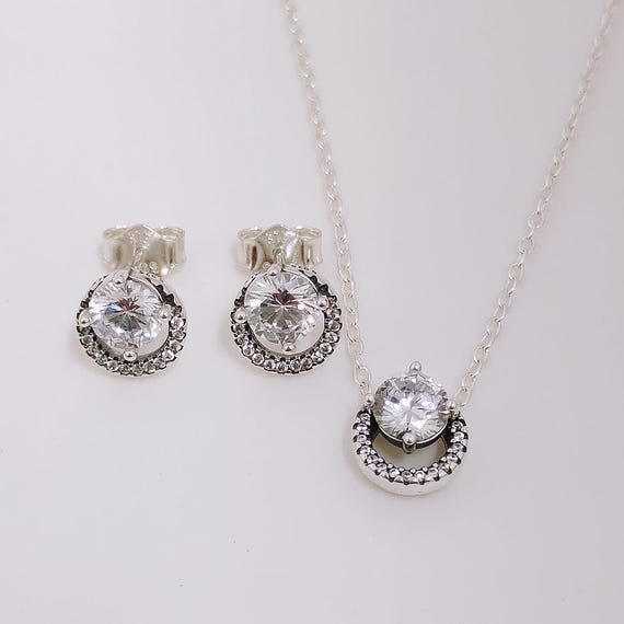 Pandora Timeless Silver Sparkling Round Halo Stud Earrings