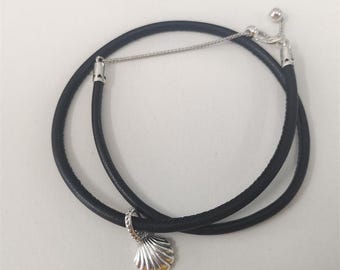 pandora black leather seashell choker necklace