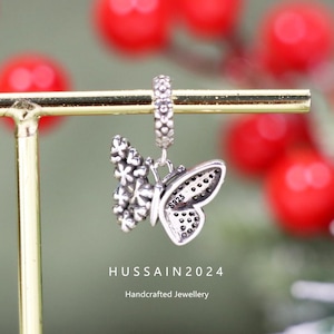 925 Silver Flower Butterfly Pendant Charm Bead Bracelet Necklace Pandora Style