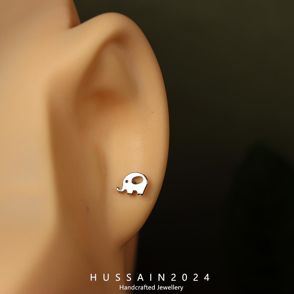 Namana Orecchini A Bottone In Argento 925 Con Testa Di Elefante, 9x9 Mm, Per Donna E Ragazza, In Confezione Regalo