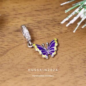925 Silver Iridescent Butterfly Pendant Charm Bead Bracelet Necklace Pandora Style