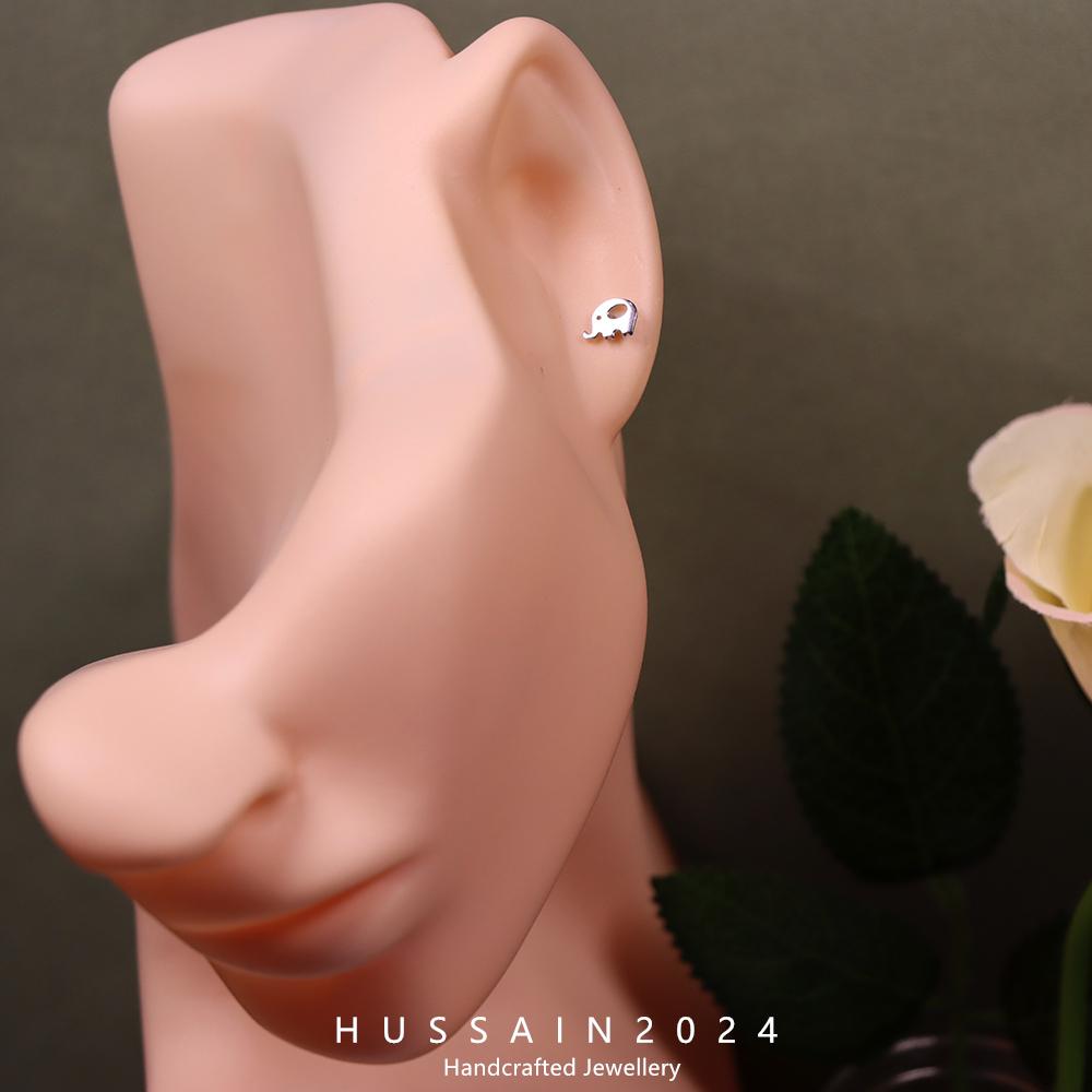 Namana Orecchini A Bottone In Argento 925 Con Testa Di Elefante, 9x9 Mm, Per Donna E Ragazza, In Confezione Regalo