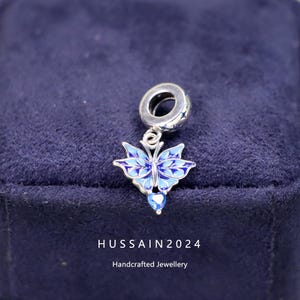 S925 Sterling Silver Blue Butterfly Charm Bead Pendant for Bracelet or Necklace Pandora Style