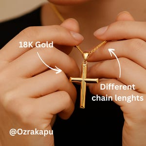 18K Gold Cross Necklace Rope Chain Pendant Gold Chain for Men Religious Jewelry Christian Cross Necklace Gift for Him