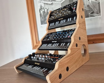 Soporte triple de sintetizador enchapado en roble para Behringer Pro VS, Phara-O, JT Mini