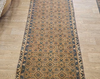 3x10 Antique Muted Tribal Runner Rug, Hand-Knotted Wool | 3&#39; x 10&#39; | Distressed Vintage Oriental