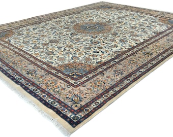 10x13 Hand-Knotted Handmade Traditional Light Color Wool Rug Vintage Floral Cream Green