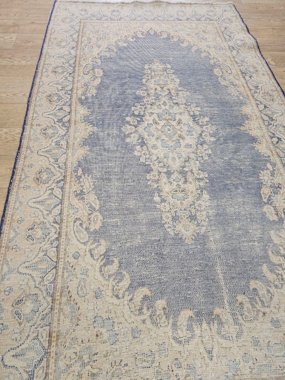 4x7 Hand-knotted Wool Rug Muted Blue Floral, Semi Antique Oriental - Etsy