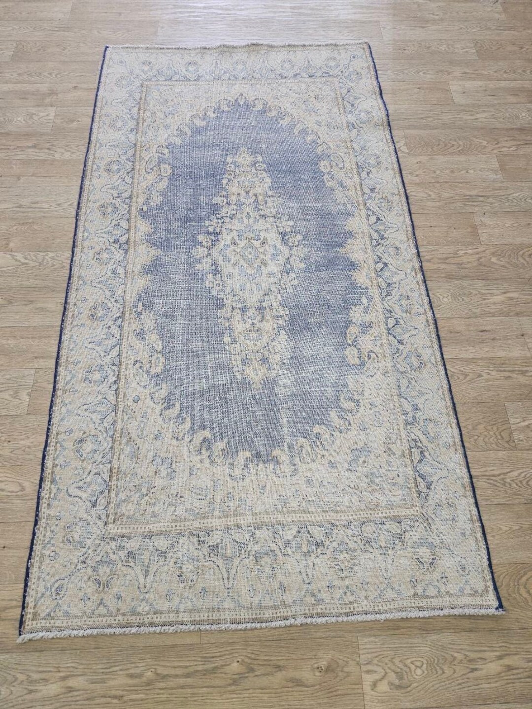 4x7 Hand-knotted Wool Rug Muted Blue Floral, Semi Antique Oriental - Etsy