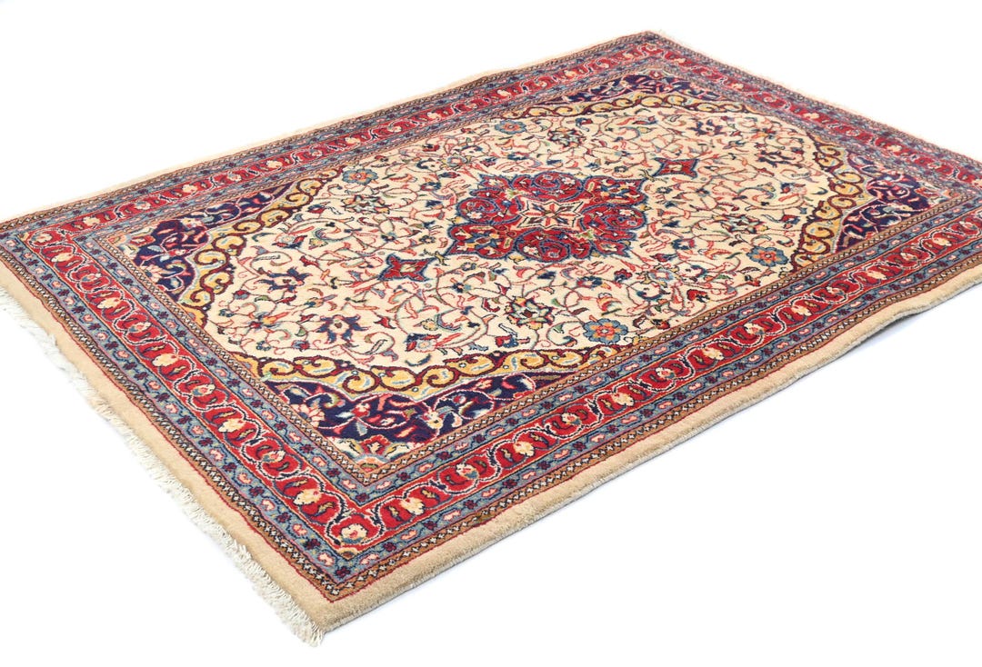 4x5 Cream Floral Turkish Wool Rug: Hand-knotted Oriental Accent (3'6 X ...