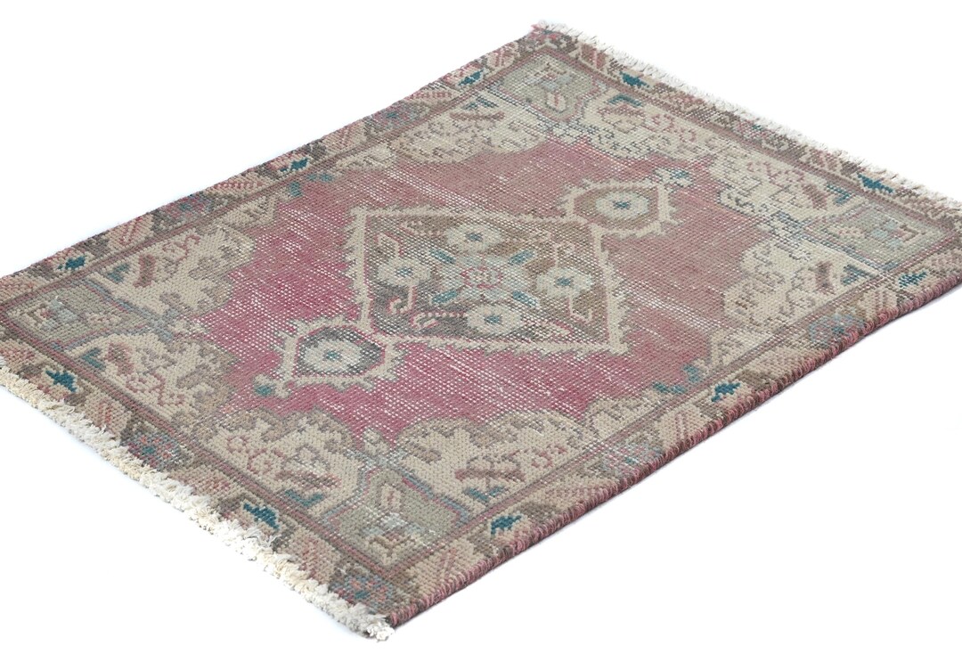 Small Semi-antique Oriental Rug 1'7x2'2 | Muted Colors Distressed Hand ...