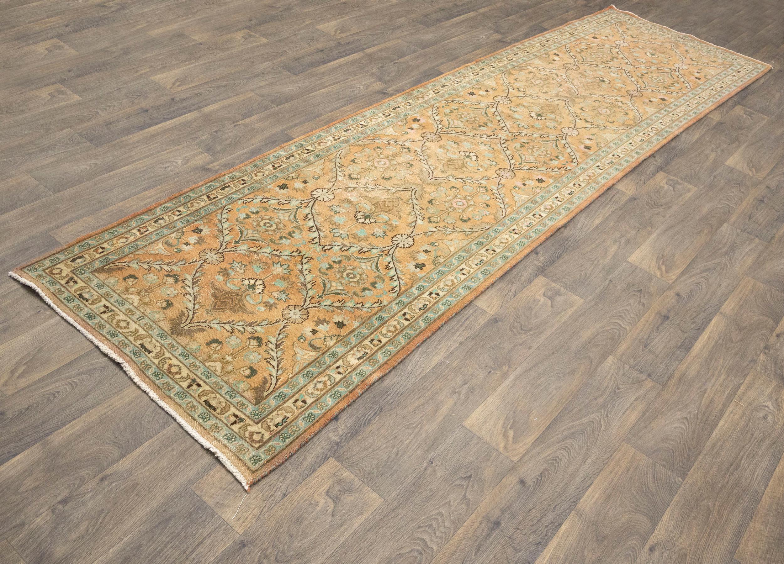 4x13 Authentic Hand-Knotted Turkish Runner Rug, Bittersweet Red and Cream 3'4 x 12'7 Hallway Rug | Semi-Antique Traditional Floral Wool Rug