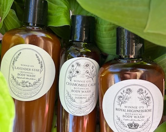 Kamille Calm Botanical Body Wash 20 oz, SLS-vrij, oppervlakteactieve kokosnoot, kruiden, bloemen, etherische oliën, vitamine E