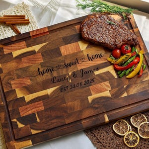 Personalized End Grain Cutting Board,Butcher Block End Grain Cutting Board with Juice Groove,Customized Chopping Board,Acacia Wood End Grain