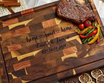 Tabla de cortar de madera de acacia personalizada, tabla de cortar de madera de acacia con ranura para jugo, tabla de cortar personalizada