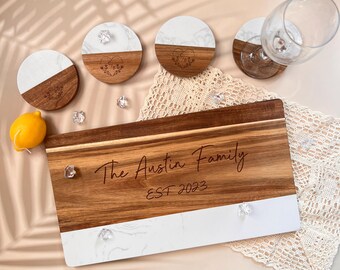 Personalized Marble Wood Charcuterie Board,CustomBoard,Wedding Gift,Housewarming Gift,Engraved Engagement Present,Gift for Mom,Bridal Shower