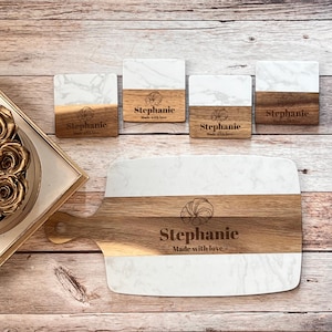 Engraved Cheese Board, Personalized Marble Wood Charcuterie Board,Host Gift, Wedding Gift, Housewarming Gift, Bridal Shower Gift