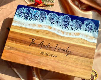 Personalized Resin Ocean Wave Charcuterie Board,Christmas Gift,Custom Wedding Gift,Cheese Serving Tray,Unique Housewarming Gift,Closing Gift