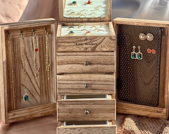 Personalized Large Wooden Jewelry Box for Women, 5-Layer Jewelry Organizer Storage with Mirror,Christmas Wedding Bridesmaid Anniversary Gift