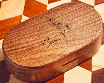 Personalized Birthflower Wooden Jewelry Box, Custom Travel Case for Women, Bridesmaid Gift, Anniversary Keepsake, Engraved Jewelry Organizer