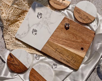Personalized Wood Charcuterie Board, Custom Housewarming Gift, Marble Cheese Board, Bridal Shower, Wedding Gift, Host Gift, Gift for Mom