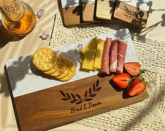 Personalized Charcuterie Board,Christmas Gift,Wedding Gift,Custom Marble Wood Cheese Board,Engagement Gift,Housewarming Gift,realtor closing