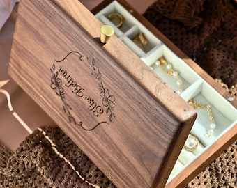 Personalized Retro Jewelry Box, Wooden Jewelry Box for Women, Jewelry Organizer Storage, Wedding Gift, Bridesmaid Gift, Anniversary Keepsake