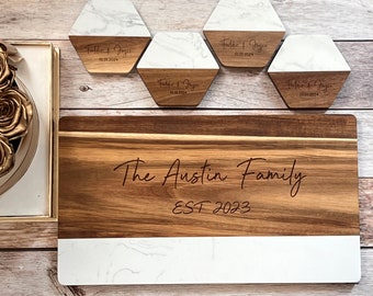 Personalized Marble Wood Charcuterie Board,Custom Cheese Board,Wedding Gift,Housewarming Gift,Engagement Present,Mom gift,Bridal Shower