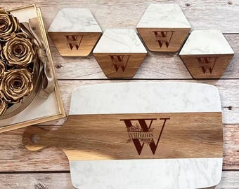 Personalized Christmas Marble Wood Charcuterie Board, Engraved Cutting Board, Wedding Gift, Housewarming Gift, Bridal Shower Gift,Host Gift