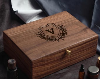 Luxury Men’s Watch Box & Jewelry Organizer | Two-Layer Walnut Valet Case, Personalized Groom Gift, Anniversary Gift for Him