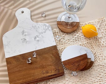 Personalized Marble Wood Charcuterie Board n Coasters,Wedding Gift,Custom Engraved Cheese Board,Bridal Shower Gift,Closing Gift,Gift for Men