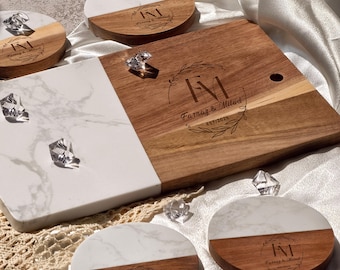 Custom Marble Wood Charcuterie Board,Personalized Housewarming Gift, Gift for Host, Bridal Shower,Wedding, Engagement Present,Cheese Board