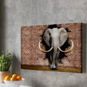 Elephant Breaking Through The Wall Decorative Canvas Wall Art, Housewarming Gifts, Framed Canvas Wall Art, Animal Modern Wall Art