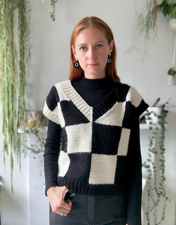 Wednesday Addams Knit Vest Pattern - Chunky Intarsia Top-Down (PDF Pattern)