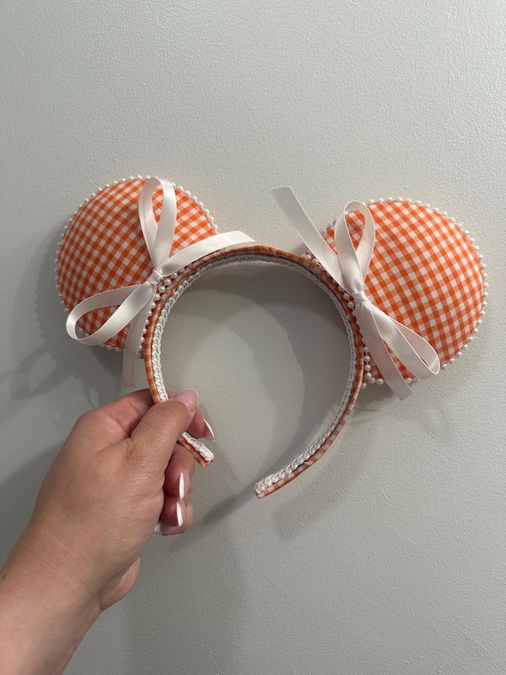Orange & White Gingham, Fall, Autumn, Harvest, Thanksgiving Mouse Ears