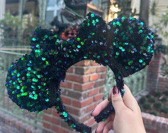 Green/blue Sequin Mouse Ears