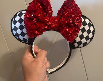 Black & White Checkered Mouse Ears