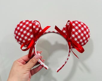 Red Gingham, valentine Mouse Ears