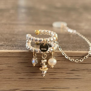 Gold-filled Earbud Holder:  Starry Ear Cuff with Natural Pearl, Crystal, and Sterling Silver Charms, Loop Earplug Earrings, Autism Accessary