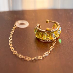 Gold-Filled Earplug Earring / Earbud Holder: Citrine Crystal Ear Cuff, Non-Piercing