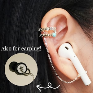 Pendiente de tapón chapado en oro/soporte para pendientes: cuentas de plata de ley, detalle de turquesa, no perforante