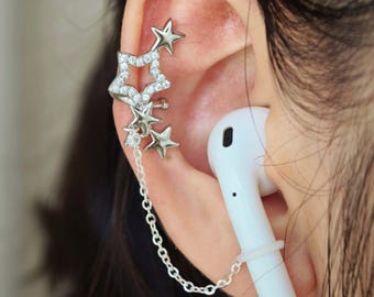 Starry Earplug Earring / Earbud Holder: Non-Piercing Ear Cuff, Sterling Silver