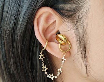 Hollow Star Earbud Holder or Loop Earplug Earring: Dangle Piercing | Hypoallergenic Titanium | Gift Ready