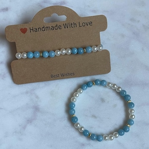 Blue Pearl Beaded Elastic Bracelet (Medium/Large)