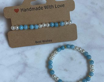 Blue Pearl Beaded Elastic Bracelet (Medium/Large)