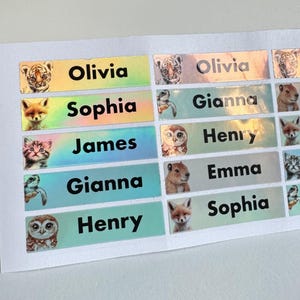 Personalized Holographic Name Stickers: Waterproof Animal Labels
